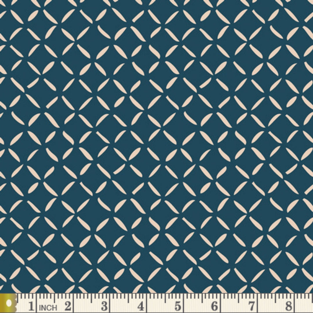 Everlasting Crossed Paths fabric swatch with measuring tape for scale
