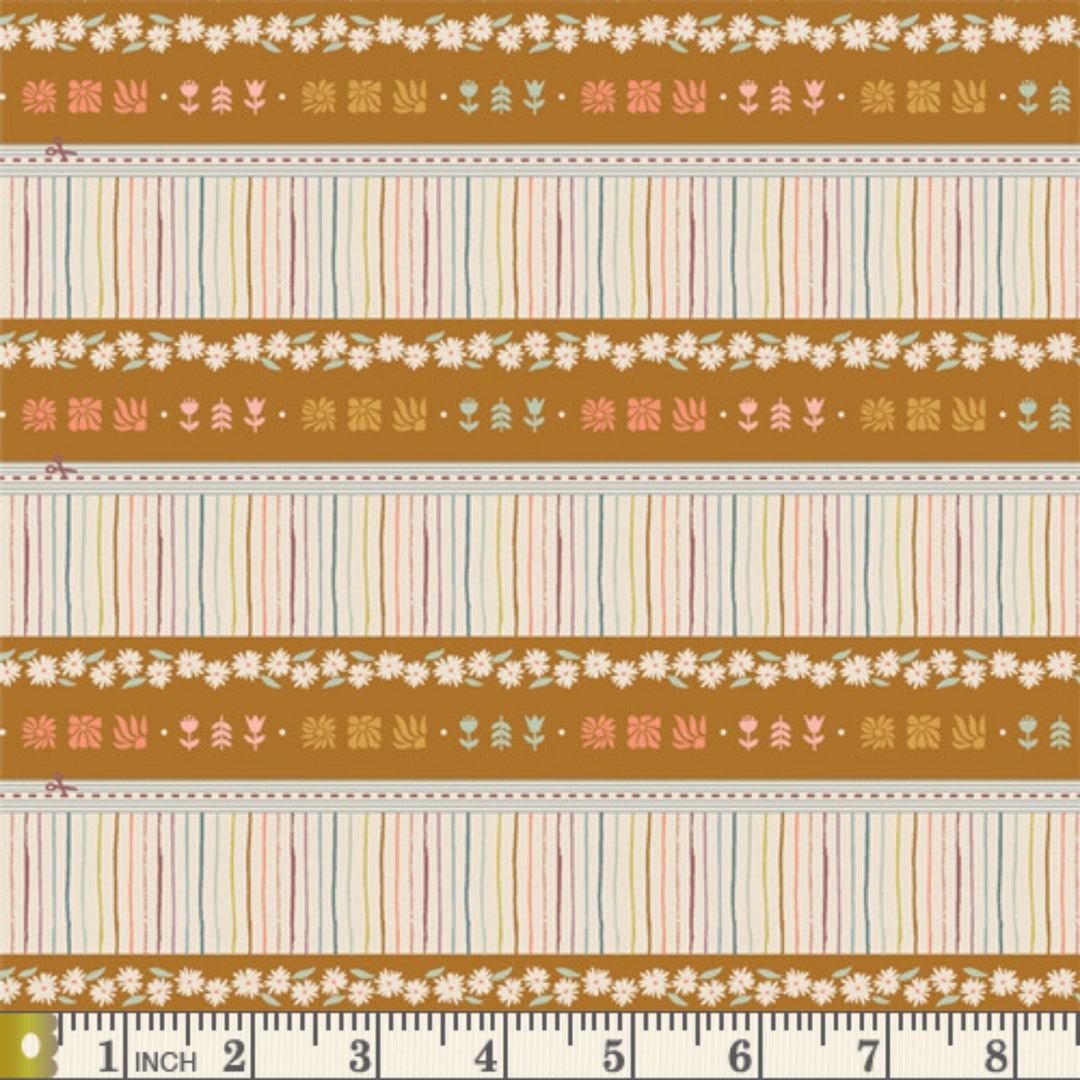 GeoBloom in Bound binding strip fabric swatch with measuring tape for scale