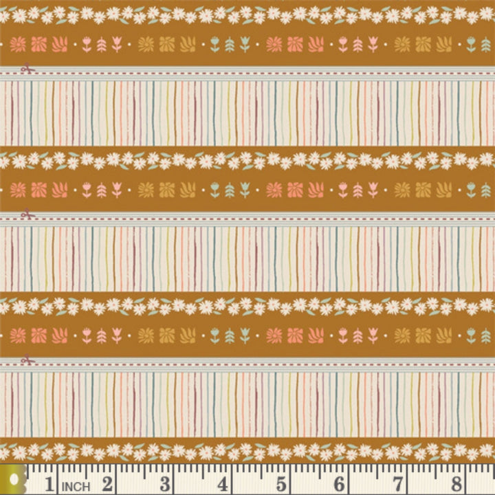 GeoBloom in Bound binding strip fabric swatch with measuring tape for scale