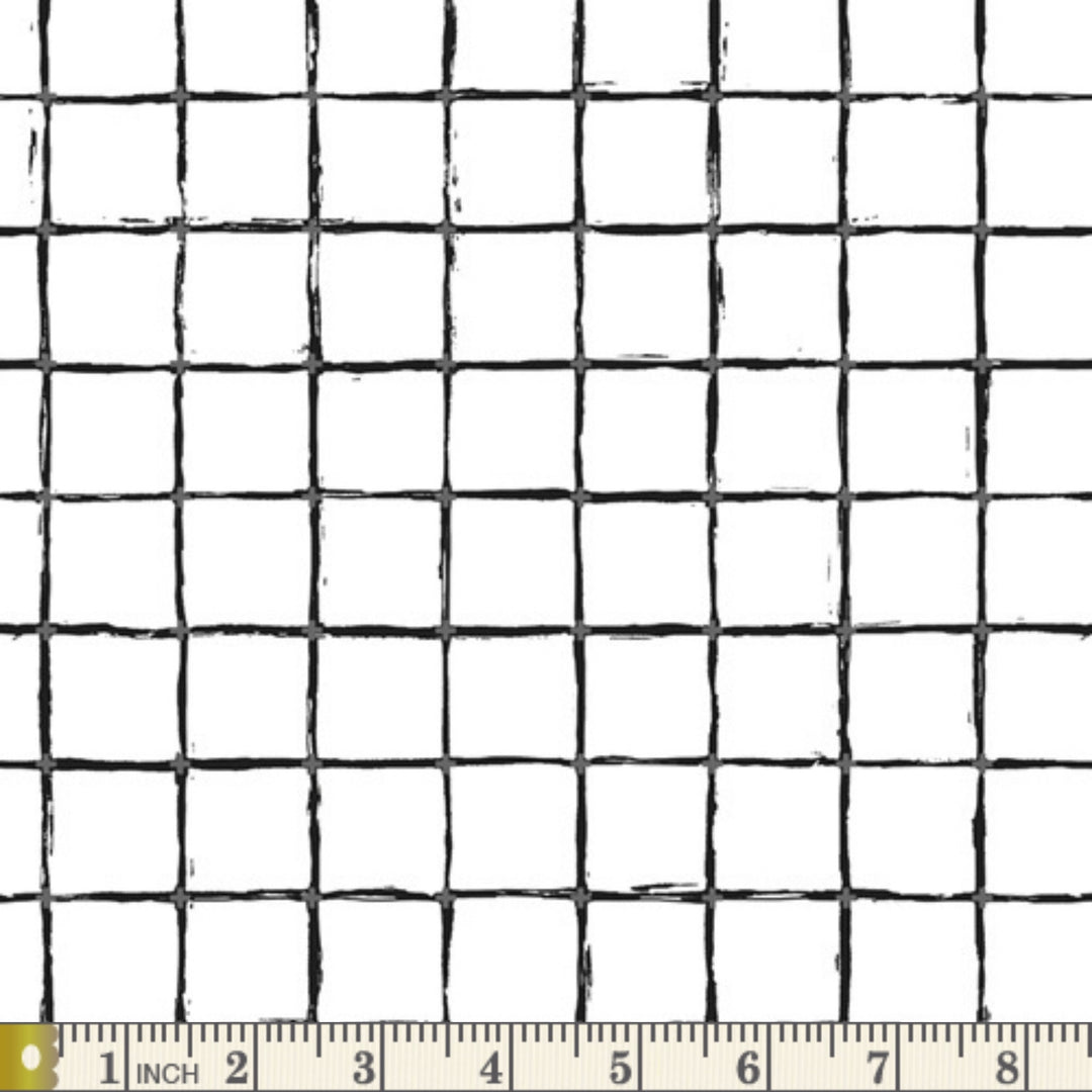 Grid in Positive fabric swatch with measuring tape for scale