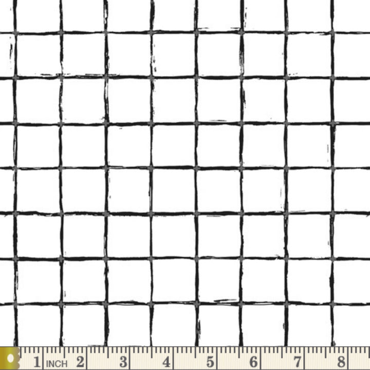 Grid in Positive fabric swatch with measuring tape for scale