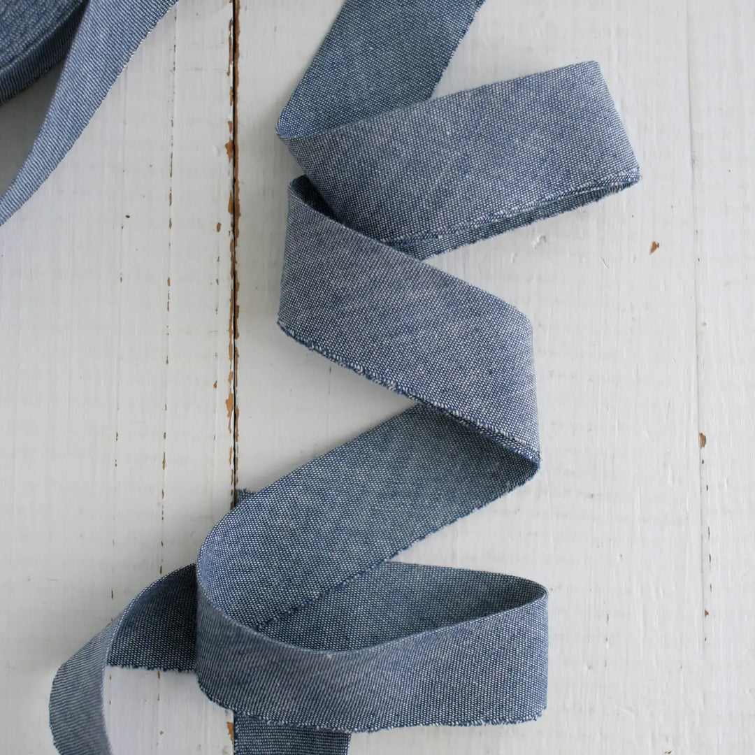 Premade 2.5" Bias Quilt Binding - Chambray Indigo, By 1 Yard