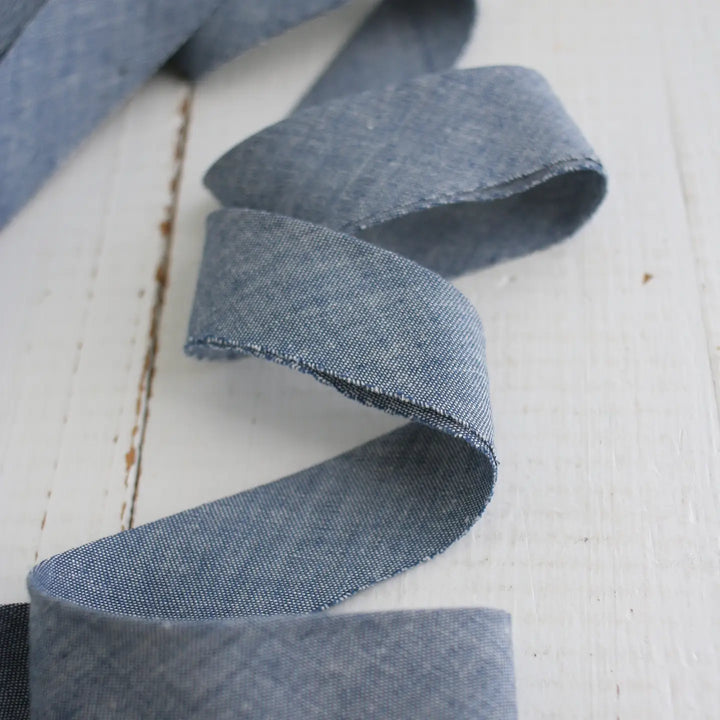 Premade 2.5" Bias Quilt Binding - Chambray Indigo, By 1 Yard