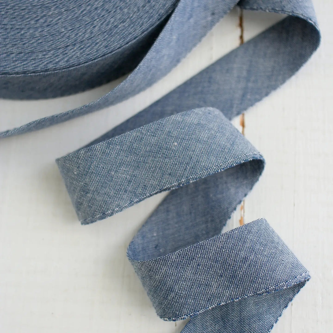 Premade 2.5" Bias Quilt Binding - Chambray Indigo, By 1 Yard