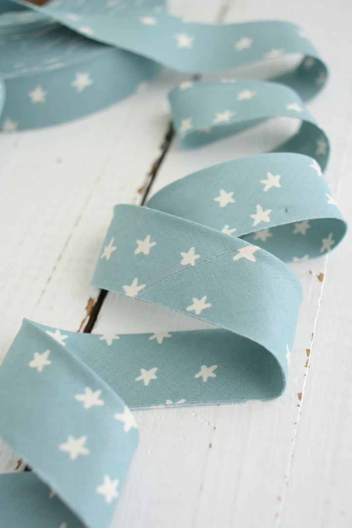 Premade 2.5" Bias Quilt Binding - Starry Soft Blue, By 1 Yard