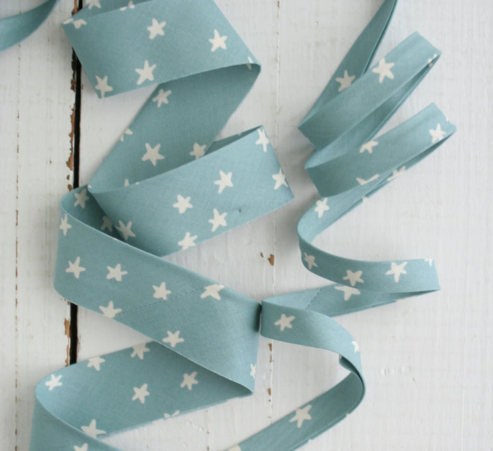 Premade 2.5" Bias Quilt Binding - Starry Soft Blue, By 1 Yard