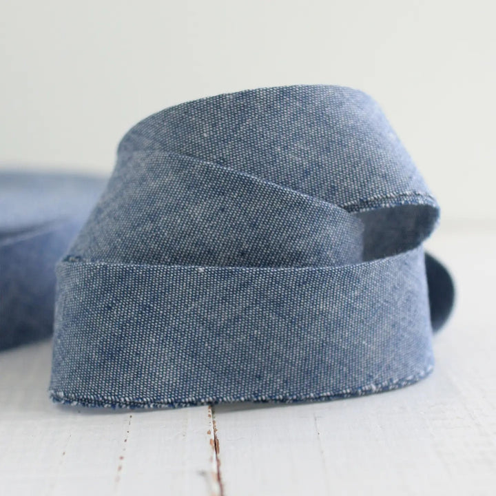 Premade 2.5" Bias Quilt Binding - Chambray Indigo, By 1 Yard