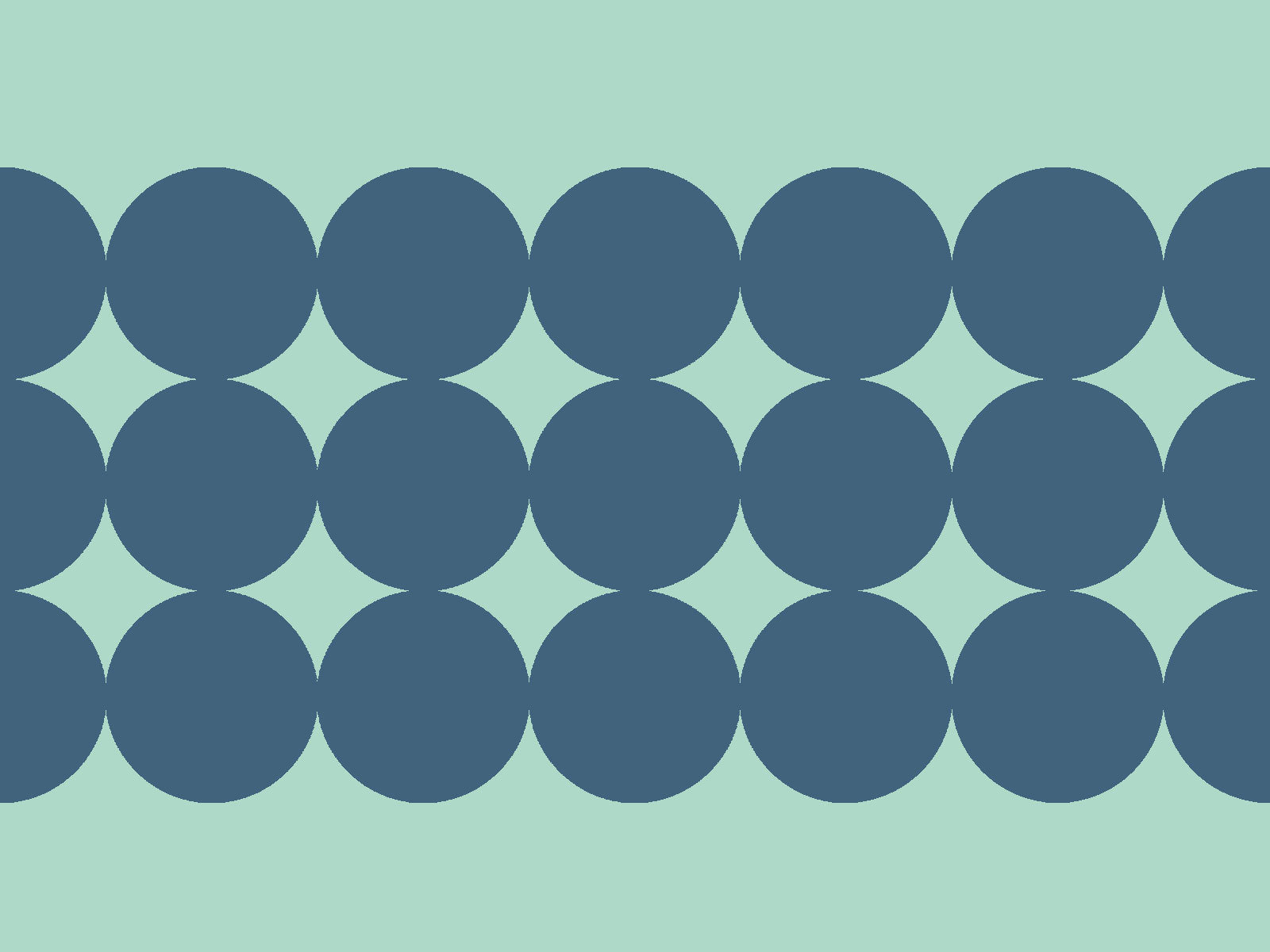 A repeating geometric pattern of overlapping dark blue circles on a light mint green background.