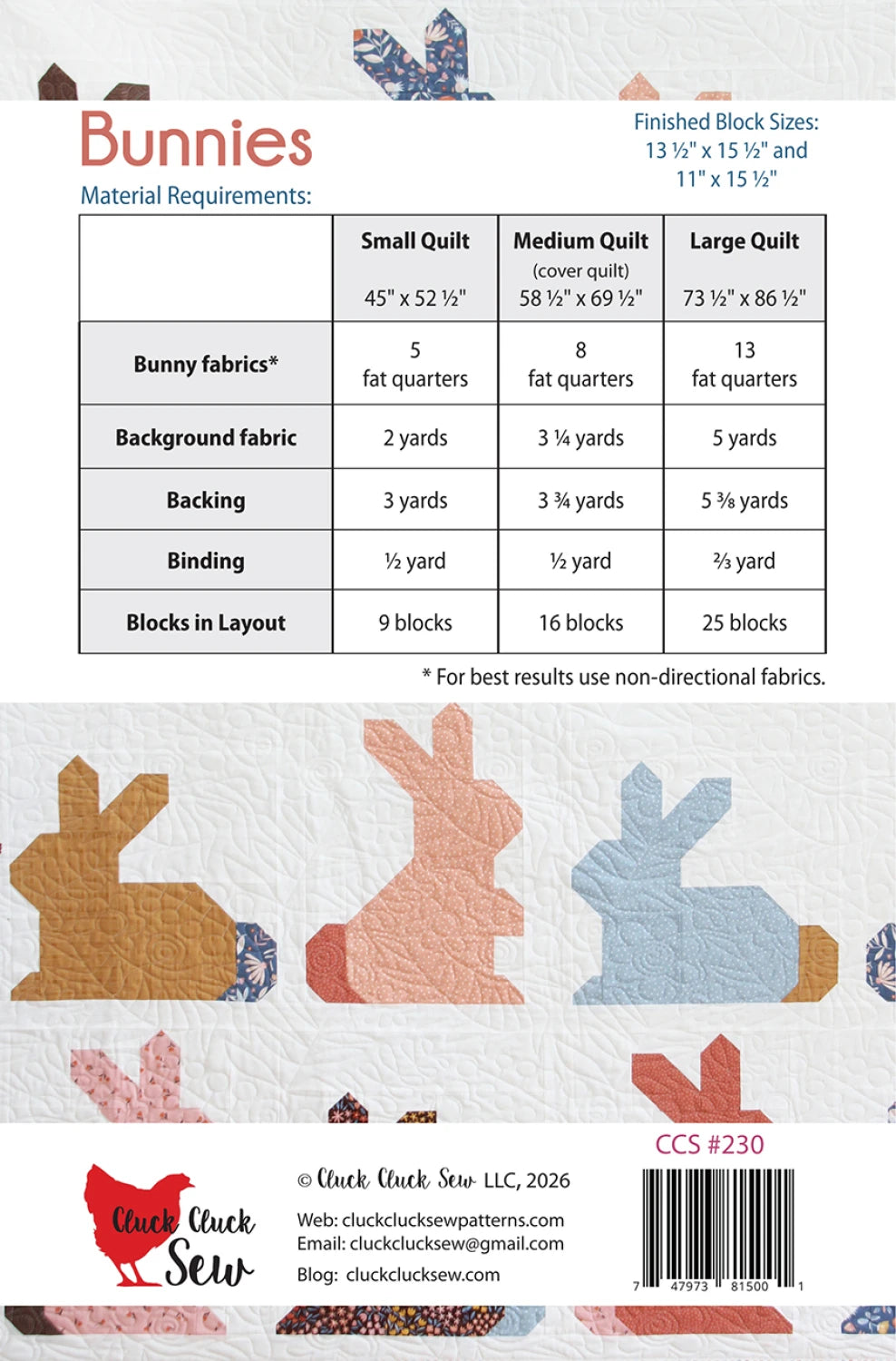 Bunnies - Quilt Pattern (Printed)