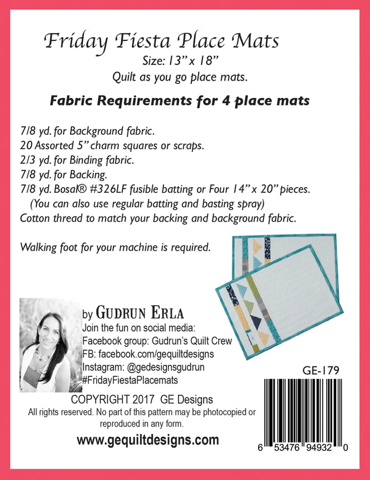Friday Fiesta - Quilt As You Go Placemat Pattern (Printed)