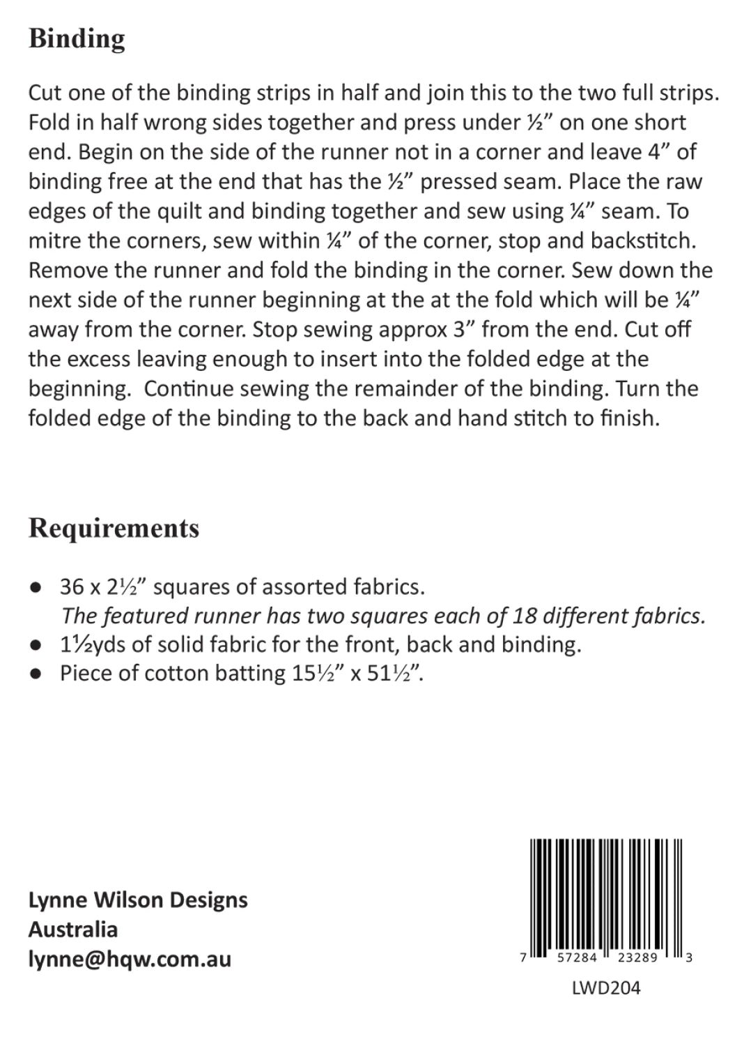 Runner Up - Table Runner Pattern (Printed)