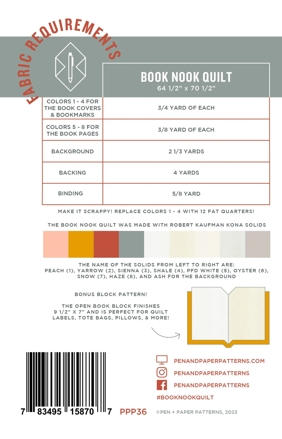 Book Nook - Quilt Pattern (Printed)