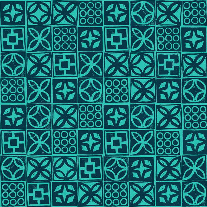 Poolside Too - Architectural Blocks in Peacock Yardage