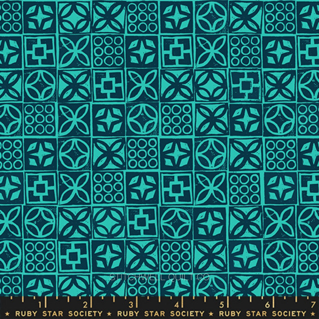 Poolside Too - Architectural Blocks in Peacock Yardage