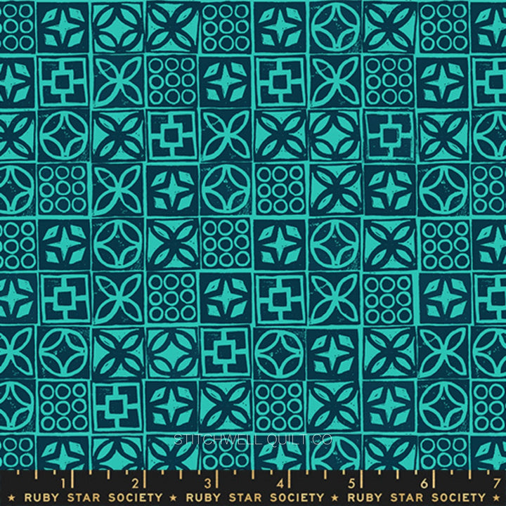 Poolside Too - Architectural Blocks in Peacock Yardage