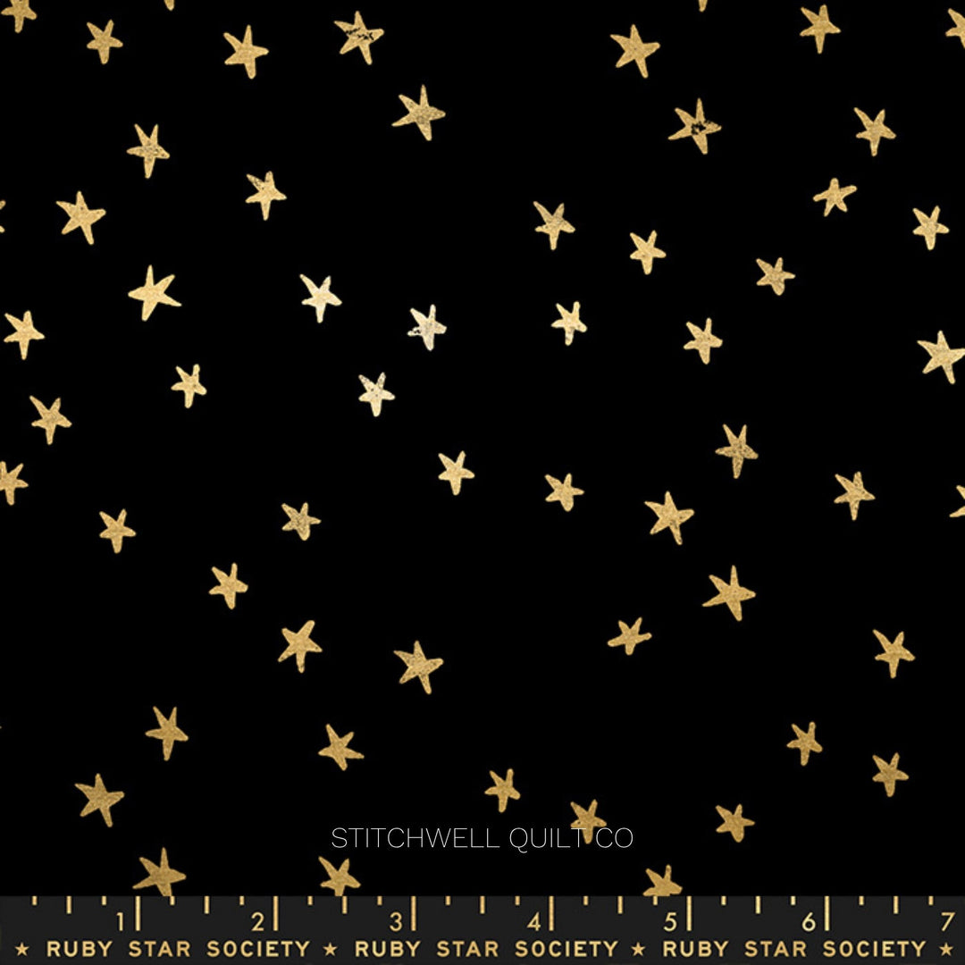 Starry in Metallic Black Gold Yardage