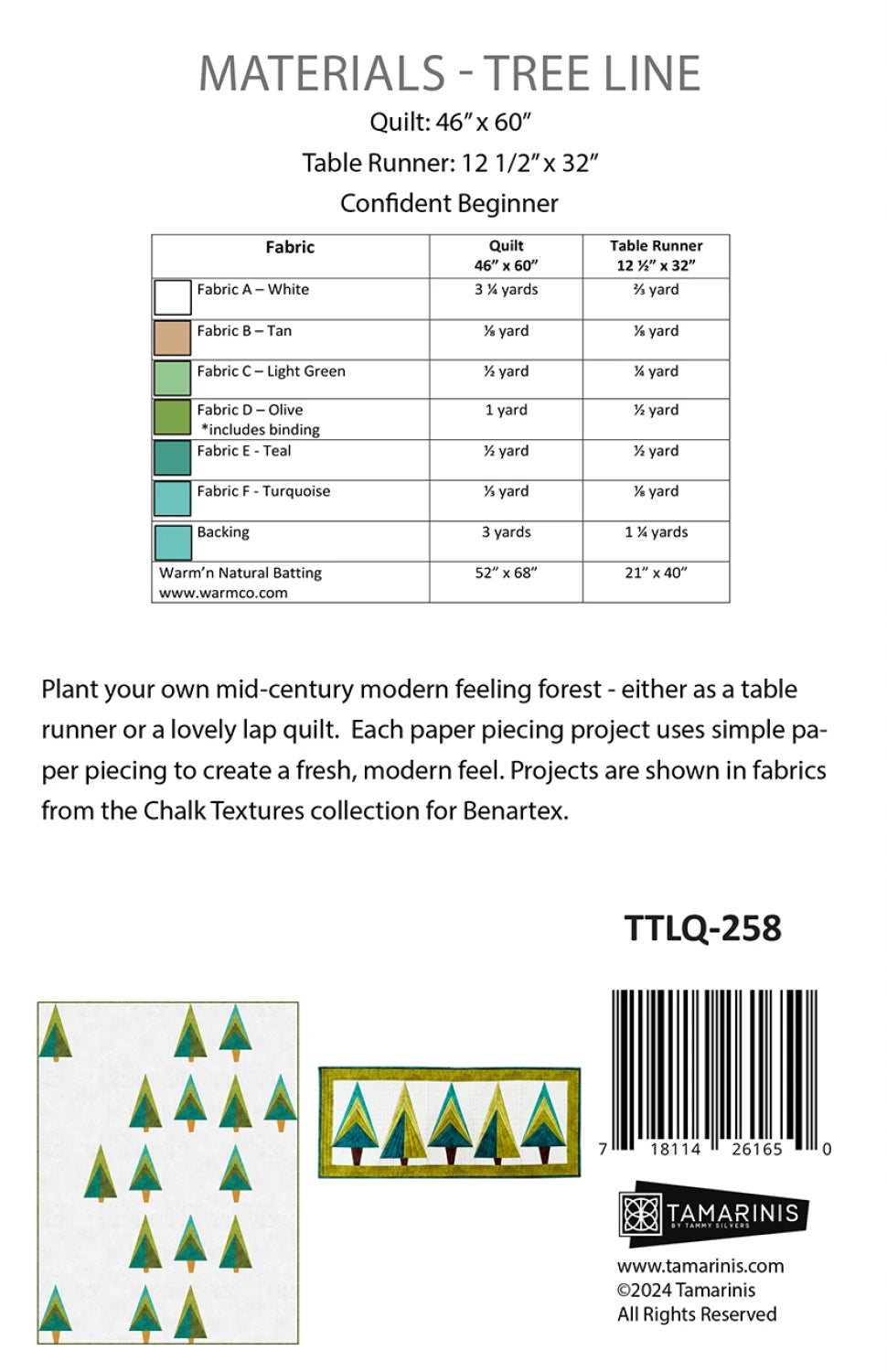 Tree Line - Quilt Pattern (Printed)